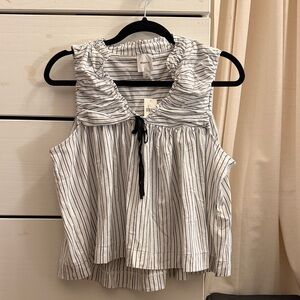 Maeve Black and White Striped Sleeveless Blouse